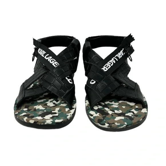 NWT KARL LAGERFELD PARIS Croc-Embossed Leather Sandals Men\'s Size 8.5 Unisex NWT KARL LAGERFELD PARIS Croc-Embossed Leather Sandals Men main image 2